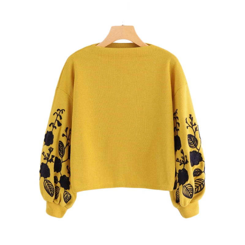 SHEIN Нарядный Свитшот С Контрастной Вышивкой Толстовка я Цветочной Вышивкой