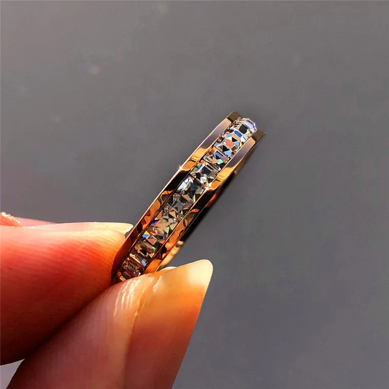 Brand New Stainless Steel Rings for Women Crystal CZ Stone Gold-color Wedding Bands Ring Men Jewelry Engagement | Украшения и