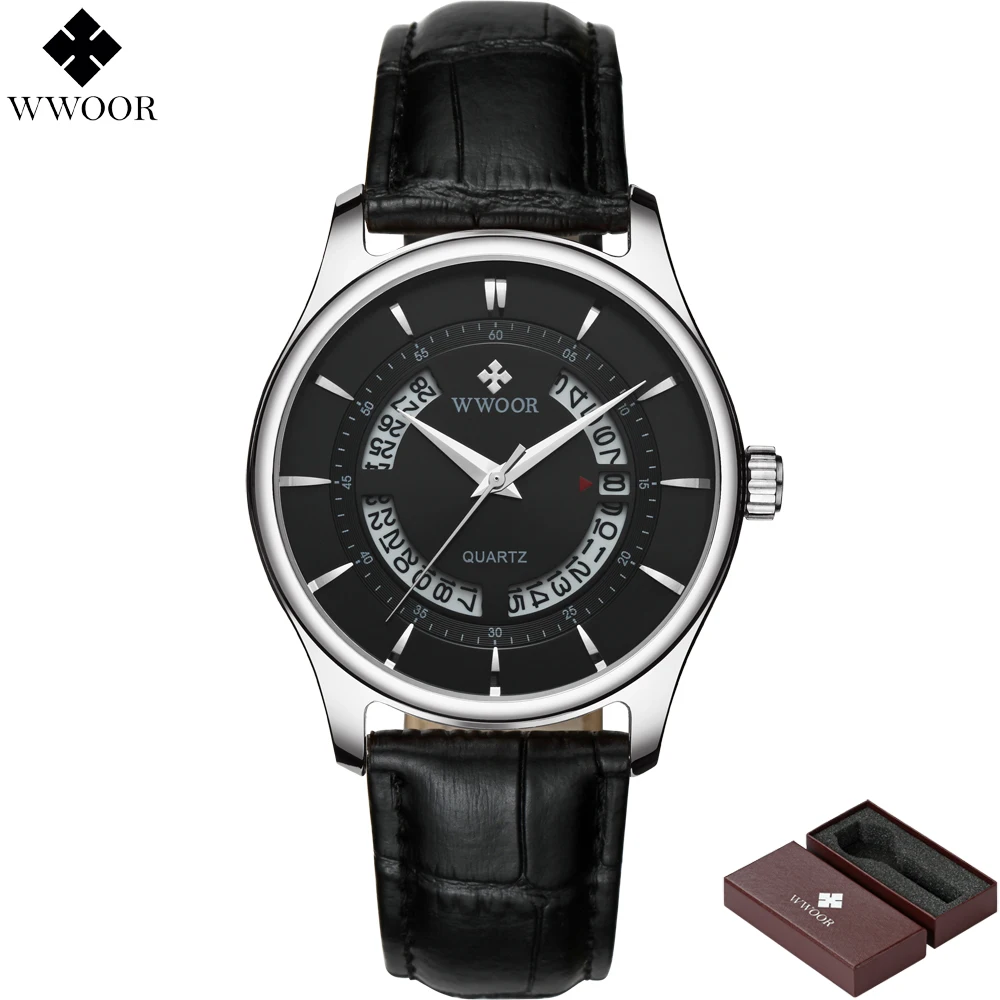 Mens Watches Top Brand Luxury WWOOR Hollow Date Waterproof Analog Clock Men Quartz Leather Belt Sports Wrist Watch Male Business | Наручные