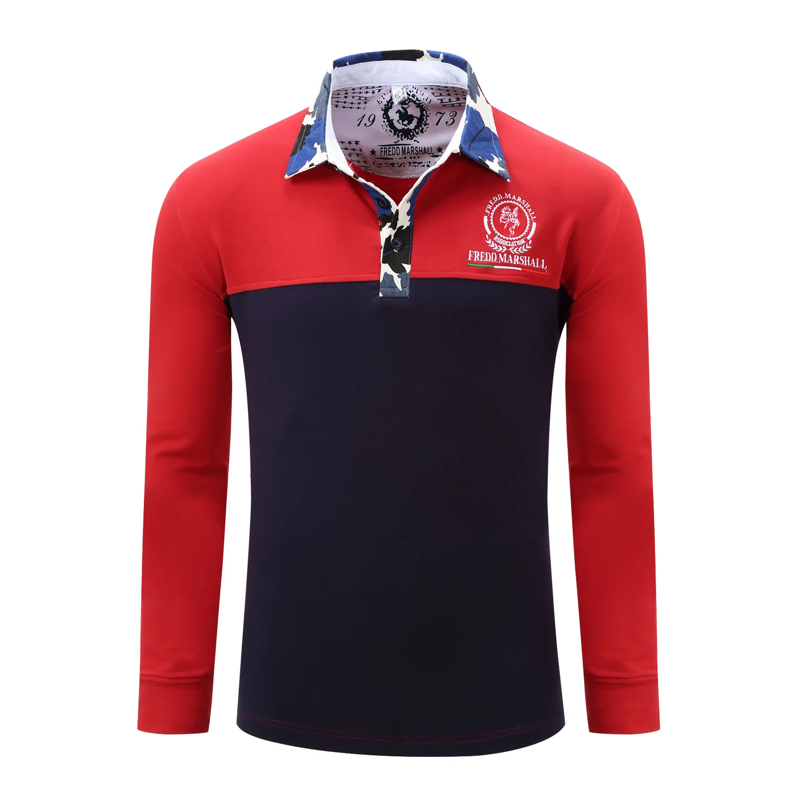 Мужская приталенная рубашка поло Fredd модная повседневная с длинным рукавом и