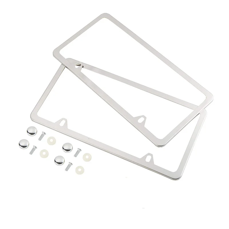 2 Pcs Slim Bottom US Standard Polished Stainless Steel License Plate Frame Screw Caps Included(Chrome) | Автомобили и мотоциклы