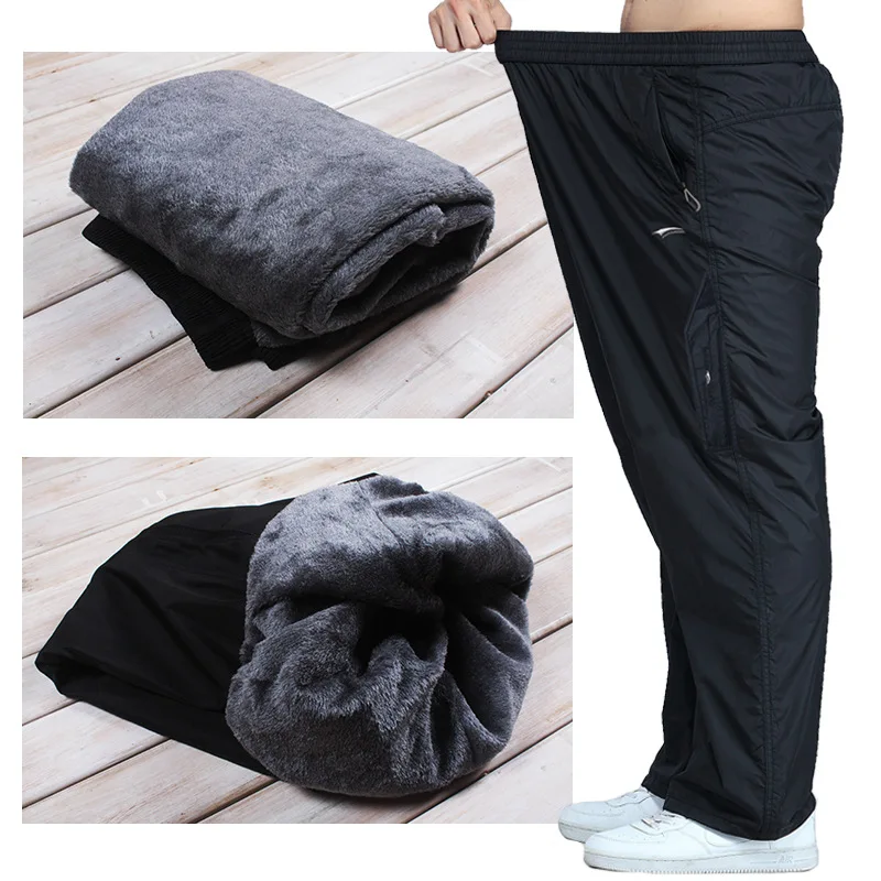 Мужские зимние брюки большого размера 4XL 5XL 6XL теплые мужские плотные с шерстяной