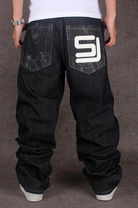 

2017 Men's Black Baggy Jeans Hip Hop Designer CHOLYL Brand Skateboard Pants loose Style True HipHop Rap Jeans Boy