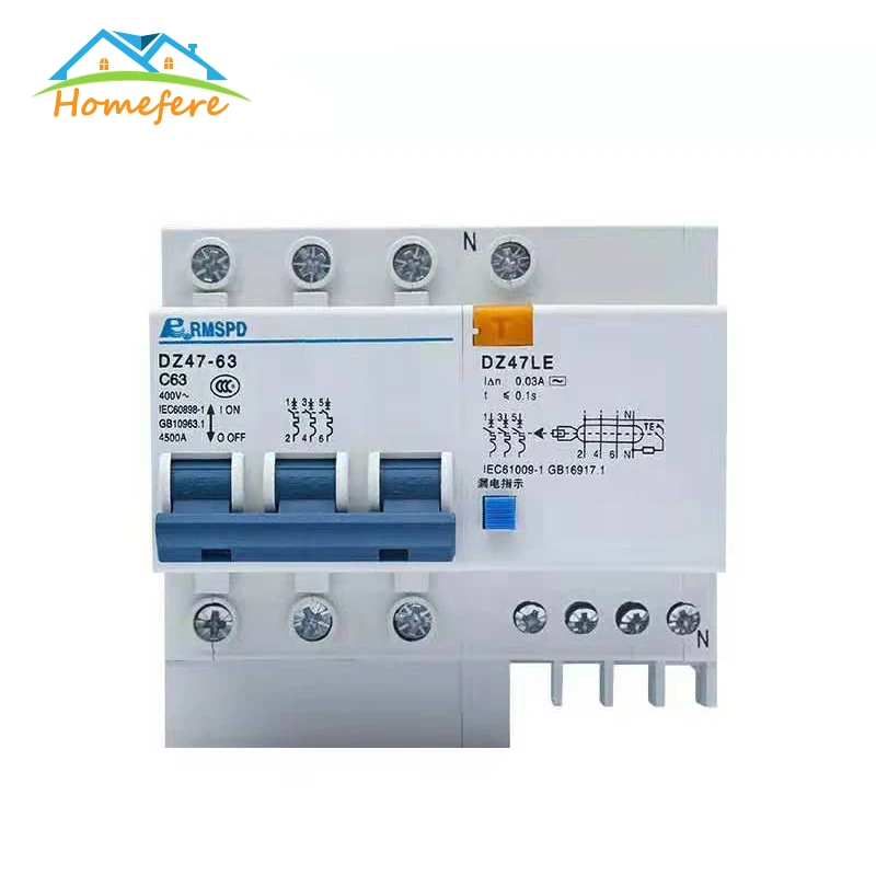 

DZ47LE-63 1P+N 2P 3P 3P+N 4P 220/380V Residual Current Circuit Breaker 16A 32A 63A Overload Protection Earth Leakage Protection