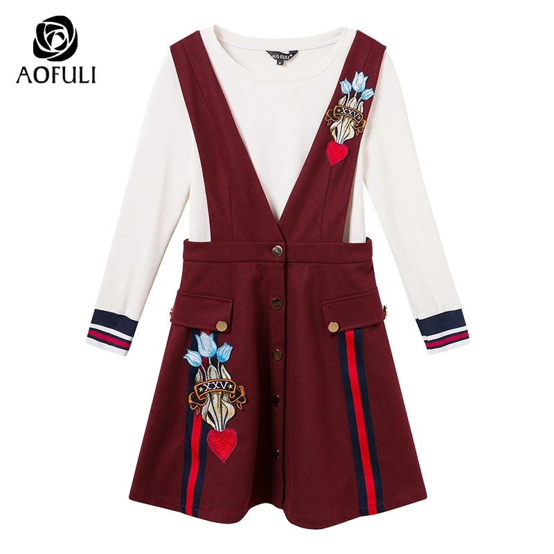 L/XL/2XL/3XL костюм с платьем на подтяжках в английском стиле большой размер свитер