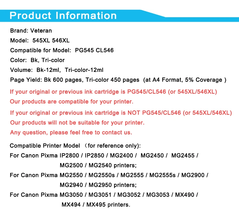 Картридж Veteran PG545 CL546 для Canon PG 545 CL 546 чернильный картридж Pixma IP2850 MX495 MG2950 MG2550 MG2450