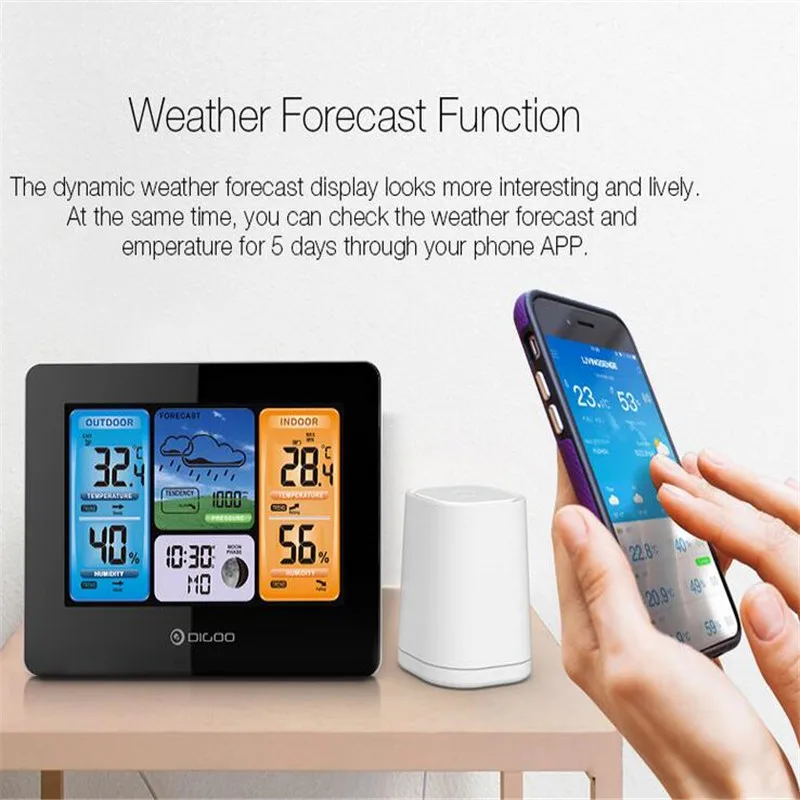 Умная Метеостанция Digoo беспроводная погодная станция с цветным экраном Wi Fi