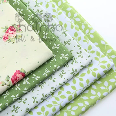 Cotton Fabric DIY Handmade Hometextile For Patchwork Cloth For Dress Curtain Green and white leaf butterfly red flower20x25cm