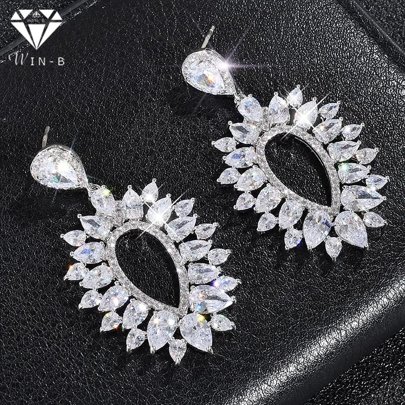 WIN-B Popular Alloy Crystal Earrings Leaves Oval Shape Women Zircon Ear Stud Rhinestone Classical Lady Dangle Cuff Jewelry | Украшения и