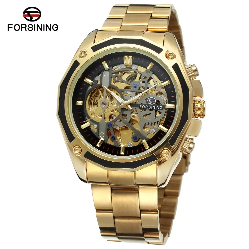 

Fashion FORSINING Top Brand Men's High Quality Branded Automatic Chinese Movement Stainless Steel Bracelet Unique Watch Relojes