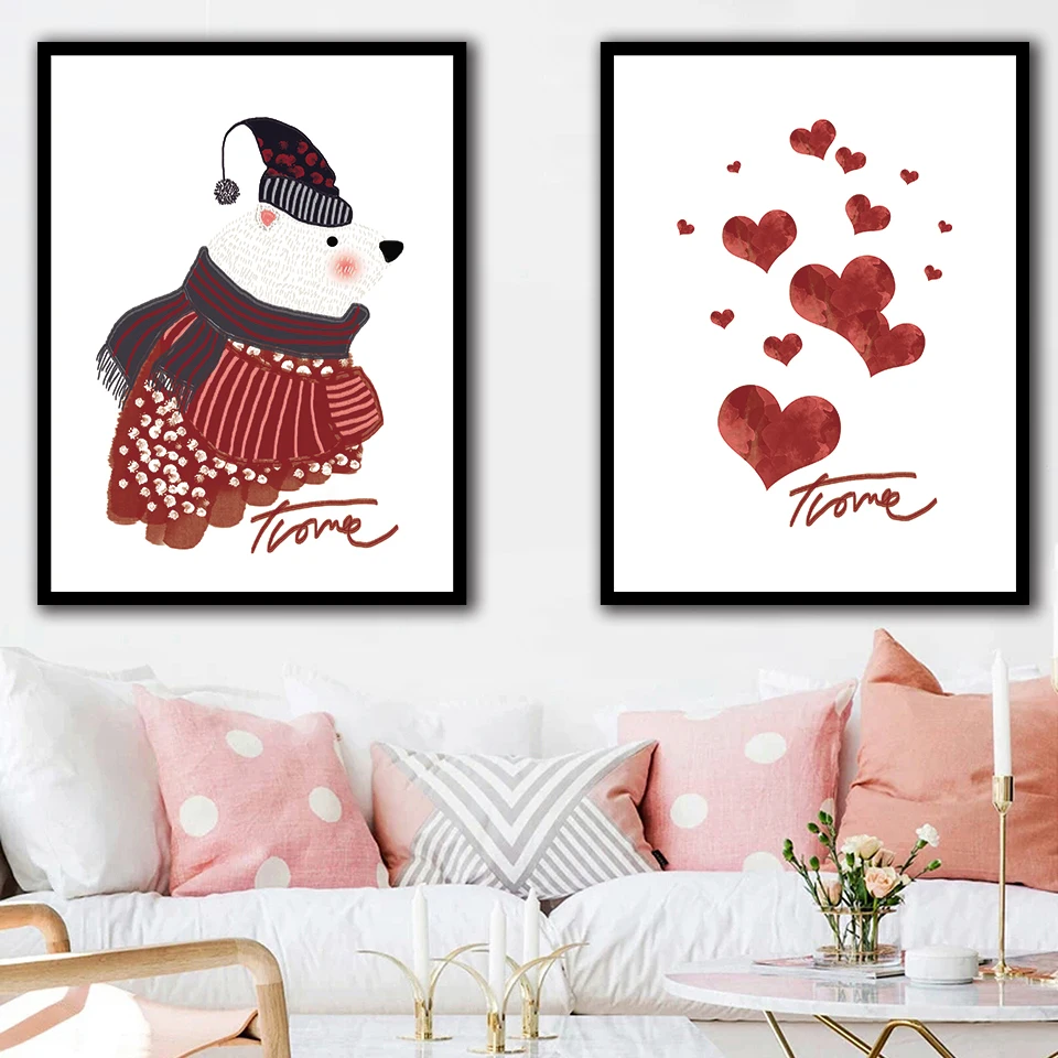 Posters Prints Canvas Art Painting Cute panda Wall Nursery Decorative Picture Nordic Style Kids Decoration red Love | Дом и сад