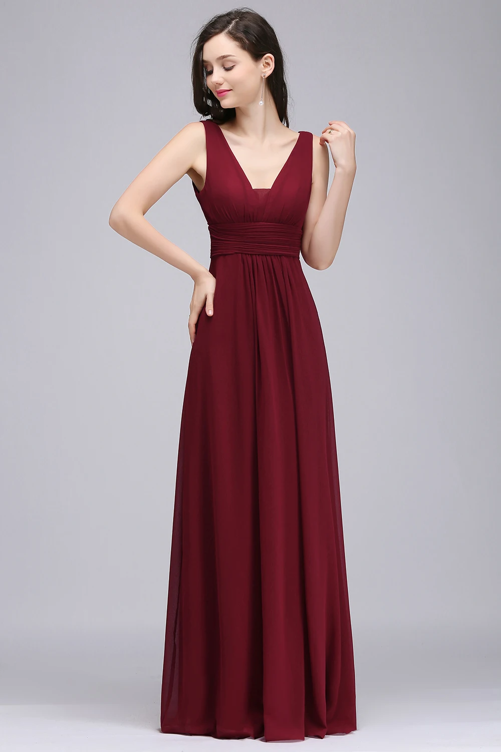 Babyonlinedress пикантные фиолетовые шифоновые платья подружки невесты с V образным