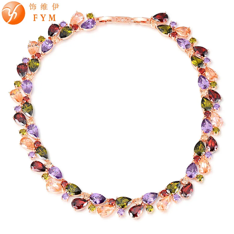 FYM Новое Высокое Качество Роскошные Цирконий Красочные Камень Ожерелья Роуз