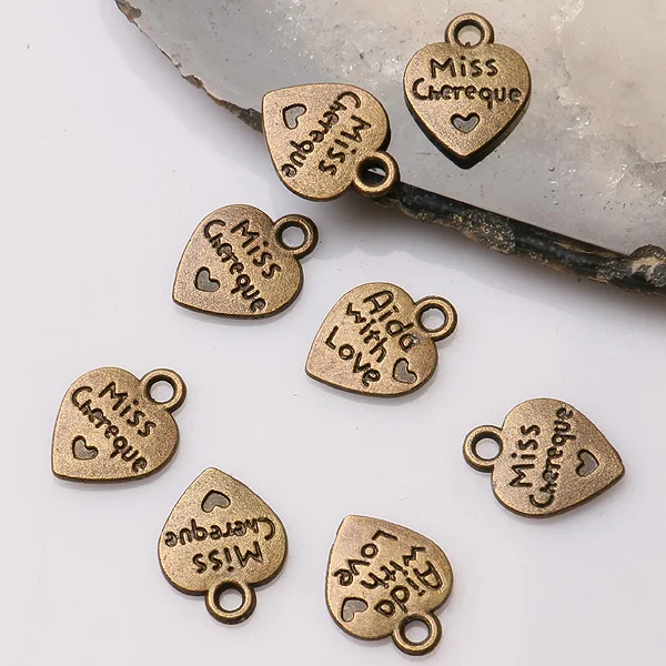 

120pcs antiqued bronze color heart shaped lettering charms EF3431