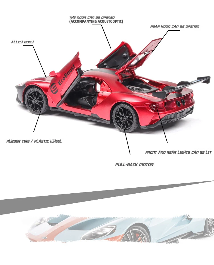 1:32 Ford GT гоночный автомобиль игрушечный автомобиль металлическая игрушка Diecasts& Toy транспортные средства модель автомобиля со светом и звуком автомобиль игрушки для детей