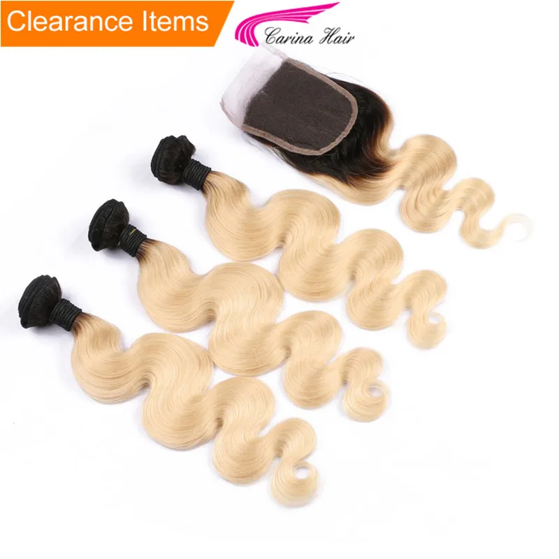 Волосы Carina бразильские Remy человеческие волосы Омбре блонд 3 пучка с 4x4 кружевной