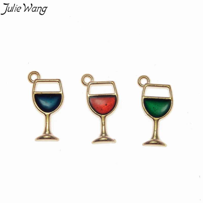 Julie Wang 12PCS Goblet Charms Colorful Enamel Wine In Glass Zinc Alloy Little Pendant DIY Cute Earring Jewelry Making Accessory