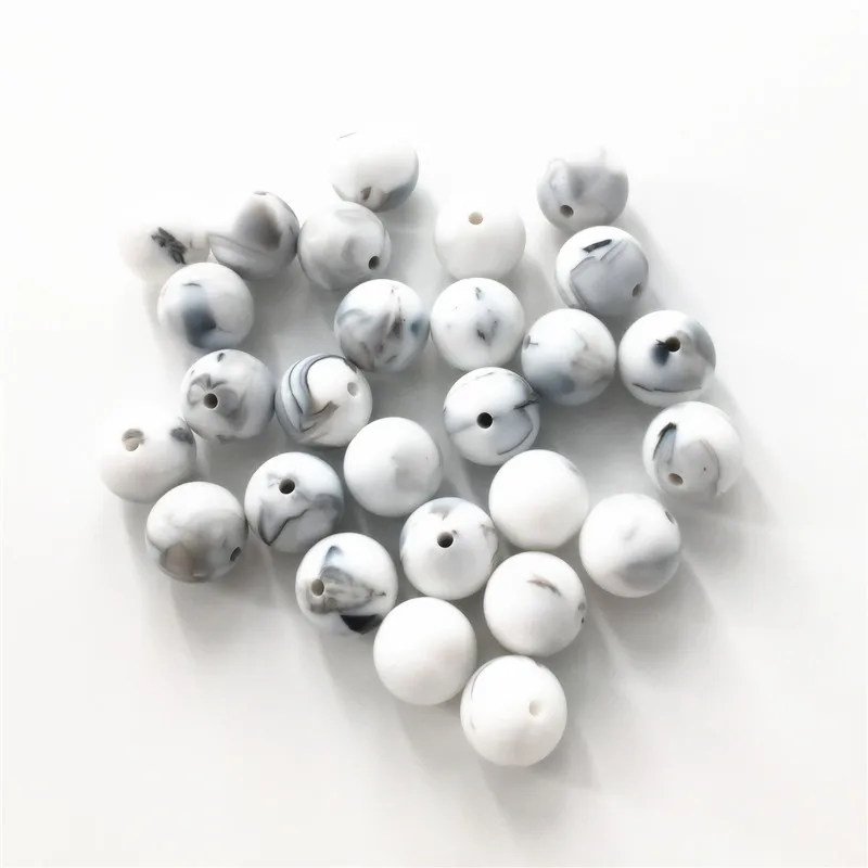 

Chenkai 100pcs 9mm 12mm 15mm Marble Silicone Teether Beads DIY Baby Shower Pacifier Dummy Jewelry Sensory Toy Making Beads