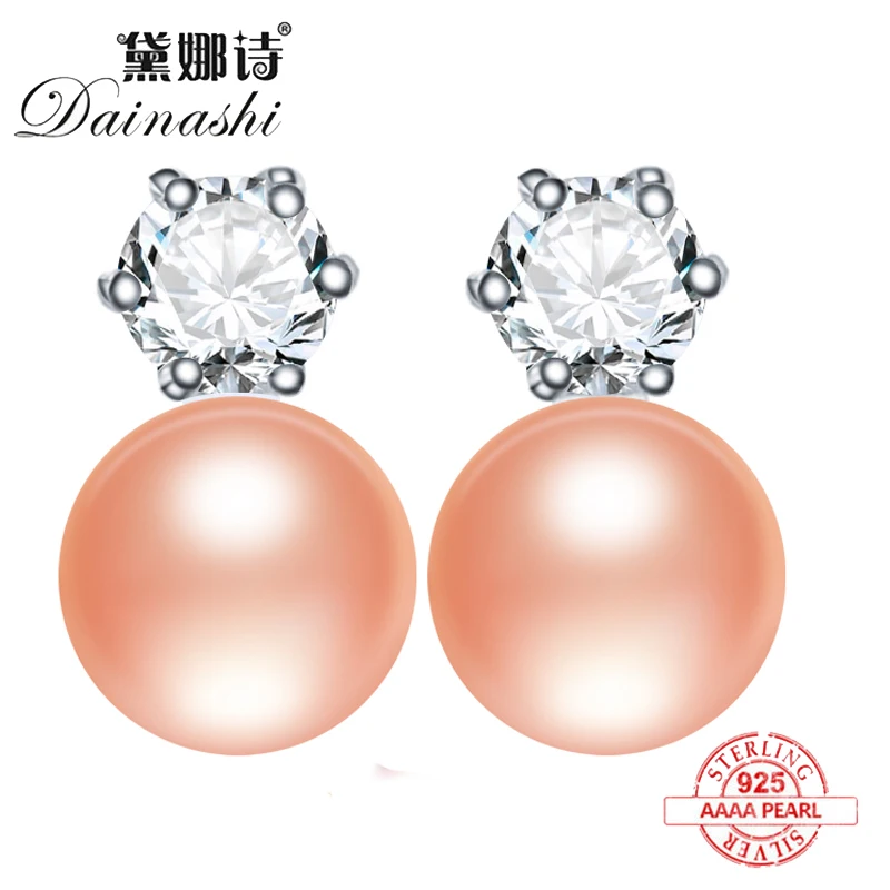Женские серьги с шестигранным жемчугом Dainashi из серебра 925 пробы со стразами