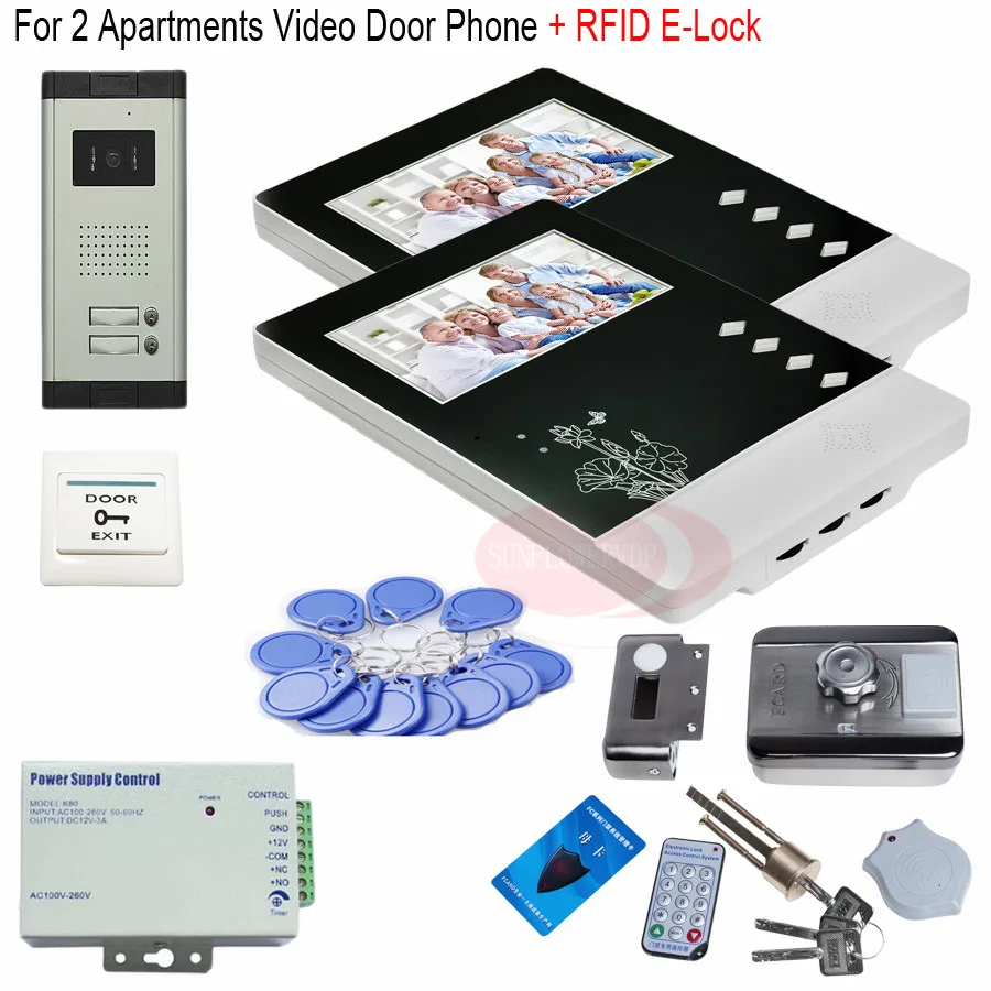 

Для 2 квартиры HD 700 линий CCD камера видео домофон домашний видеодомофон Всепогодный/ночное видение + RFID Электронный замок!