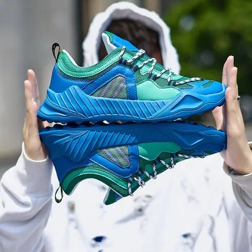 INS Hip Hop Street Summer Casual Mesh Shoes Men Chunky Sneakers Breathable Footwear Fashion Sneaker Joker Tenis Masculino - Цвет: Синий