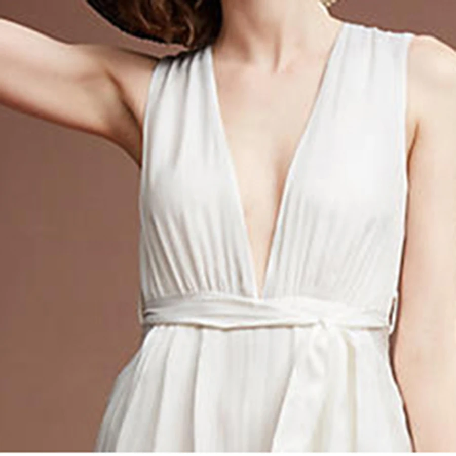 Глубокий V белый комбинезон женский сексуальный костюм s без рукавов бандажный