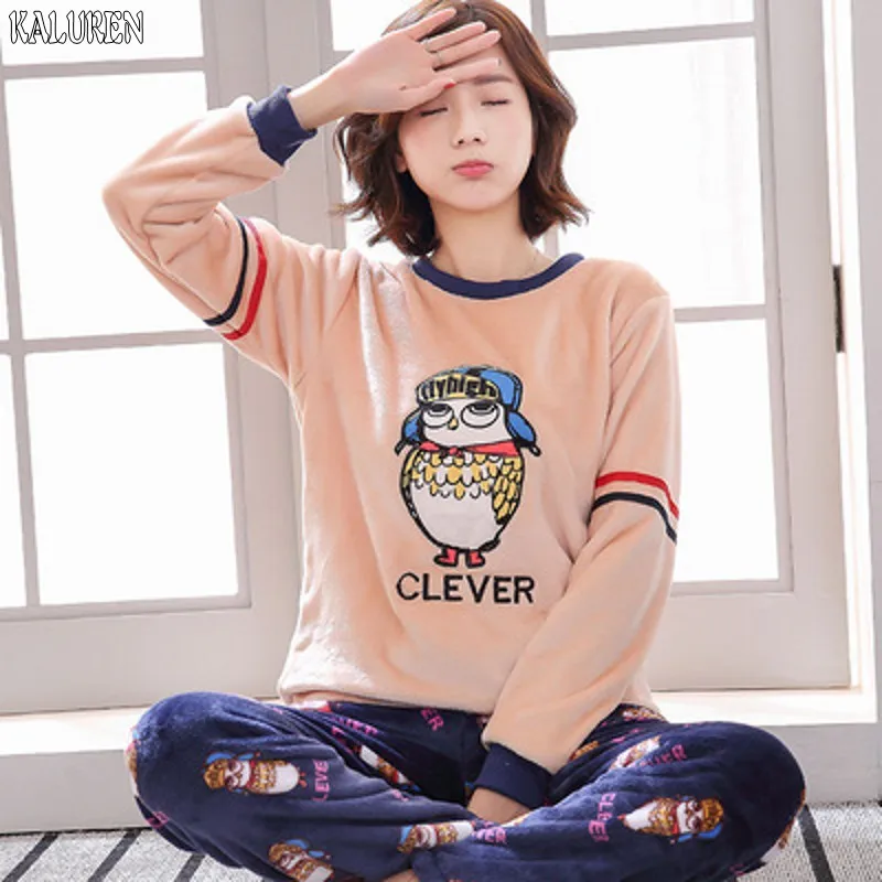 

Free shipping Winter plus size thickening XS-5XL flannel women sleepwear female set coral fleece Pajama Sets for 140 kg warm