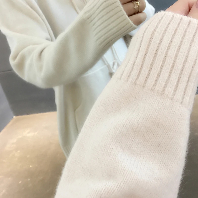 Женский кашемировый свитер с капюшоном теплое однотонное пальто длинным рукавом