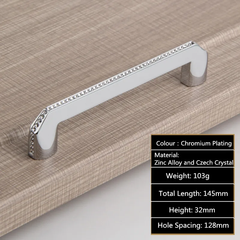 Hole Spacing 128mm 24K реальные золотые или хромированные Чешские Хрустальные Ручки для ящиков шкафа ручки для двери шкафа мебельные ручки - Цвет: Hole Spacing 128mm