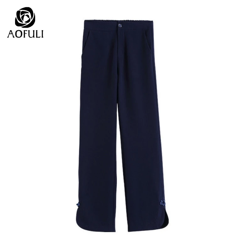 AOFULI 4XL/5XL Женские брюки длиной до икры Синие Большие размеры Летние повседневные