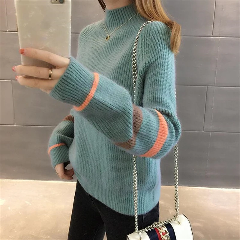 2020 Autumn New Women Pullovers Knitted Sweater Korean Winter Tops Elasticity Loose Jumper Ladies Long Sleeve Turtleneck sweater | Женская