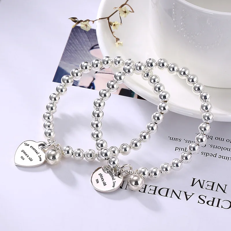 

light bead, silver bead, simple and versatile, fashionable personality, female bracelet, hand chain jewelry wholesale.