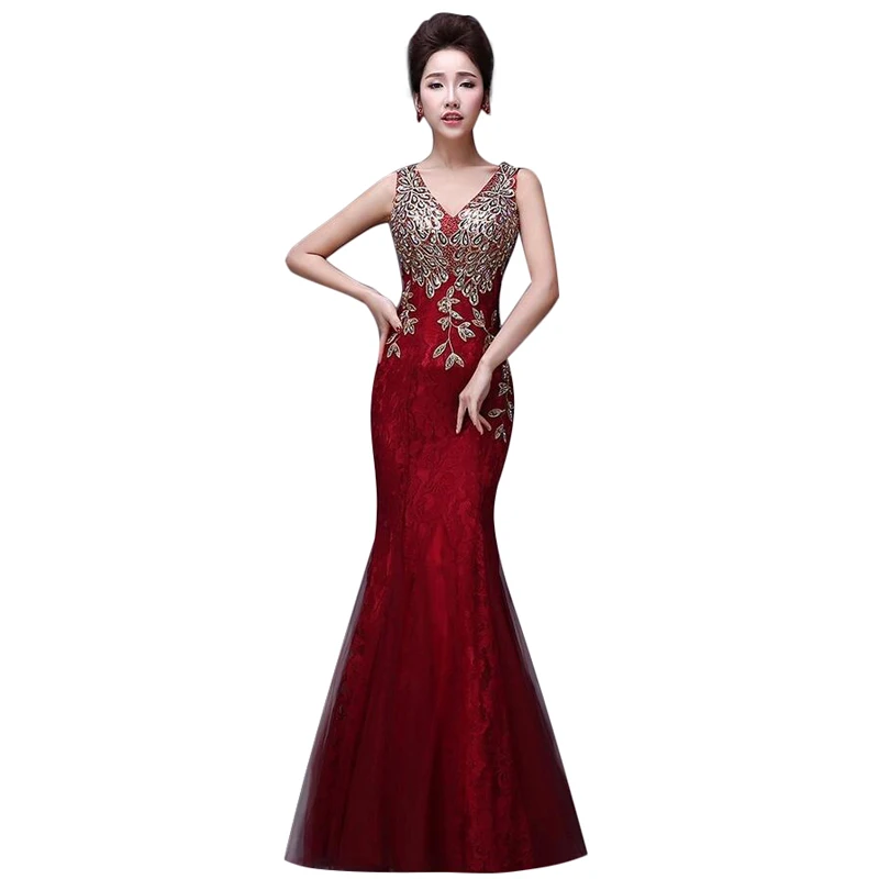 Элегантное кружевное платье подружки невесты с вышивкой Русалочки 2017 длина до