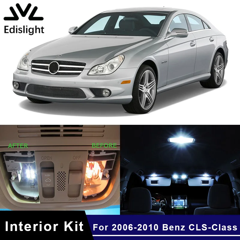 

Edis светильник 18 шт. светодиодные лампы Canbus автомобильные лампы интерьерная посылка набор для 2006-2010 Mercedes Benz CLS-Class Карта Купол двери пластина ...