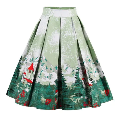 rockabilly skirt 7 Ретро хлопок банан цветочный принт плиссированная юбка высокая талия винтажные юбки для женщин 50 s Одри Хепберн Стиль Saias миди Пышная юбка - Цвет: rockabilly skirt 7