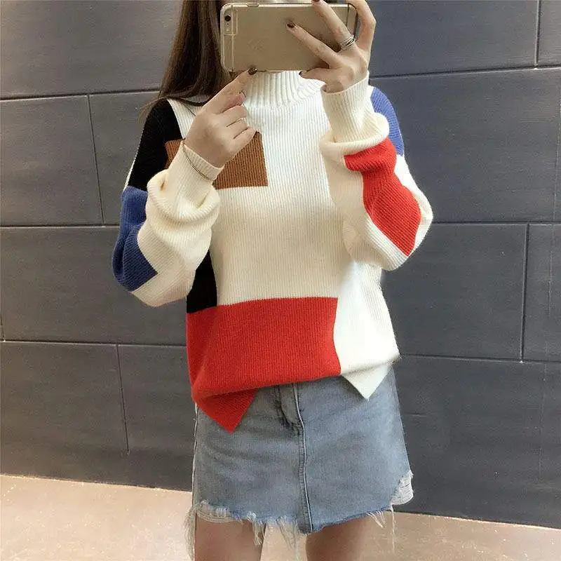 Женский свитер с высоким воротником элегантный трикотажный пуловер смешанных