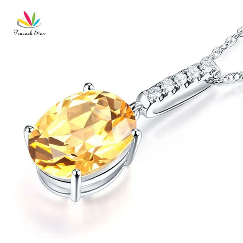 Павлин звезда 14K белое золото 4 1 Ct ОВАЛЬНЫЙ желтый топаз кулон ожерелье 0 Алмаз|topaz
