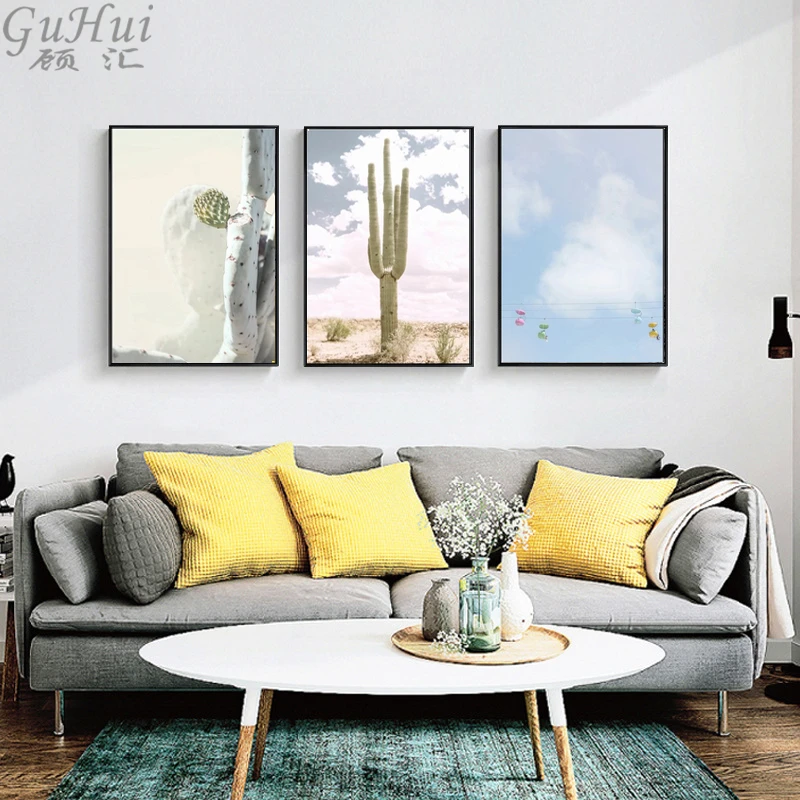 Nordic Desert Landscape Green Cactus Canvas Painting Plant and Poster Home Living Room Decor Wall Photo Picture Cuadros | Дом и сад