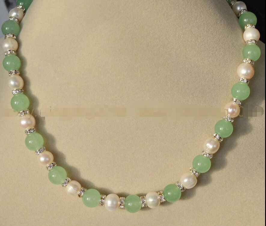 Ожерелье из натурального белого жемчуга и зеленого изумруда 9 10 мм|jewely sets|jew picturesjew
