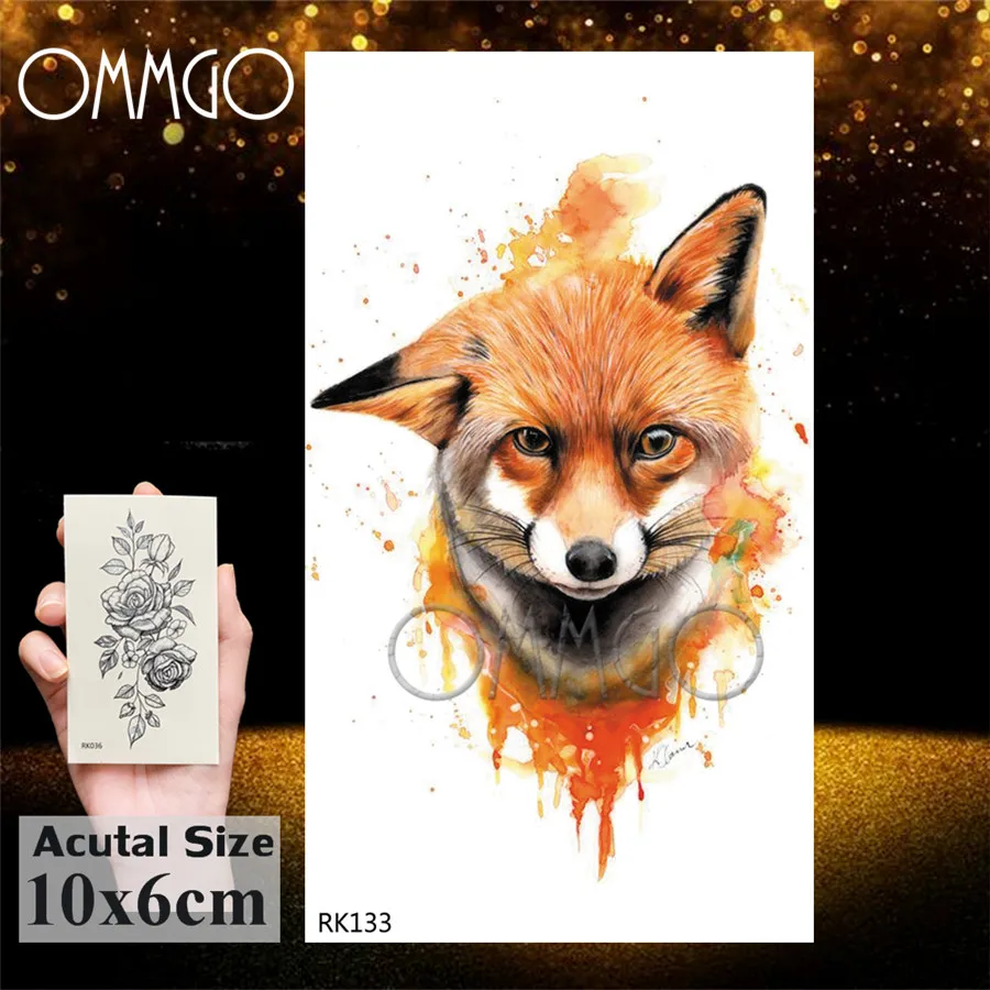 Временная тату наклейка OMMGO Tribal Fox акварельные поддельные татуировки для женщин и