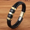 Stainless Steel Magnetic Button Design Genuine Leather Bracelet 1