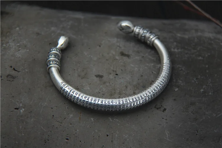 Браслет из тайского серебра S999 в стиле ретро с надписью Six Words|bangles fashion|bangles openbangles