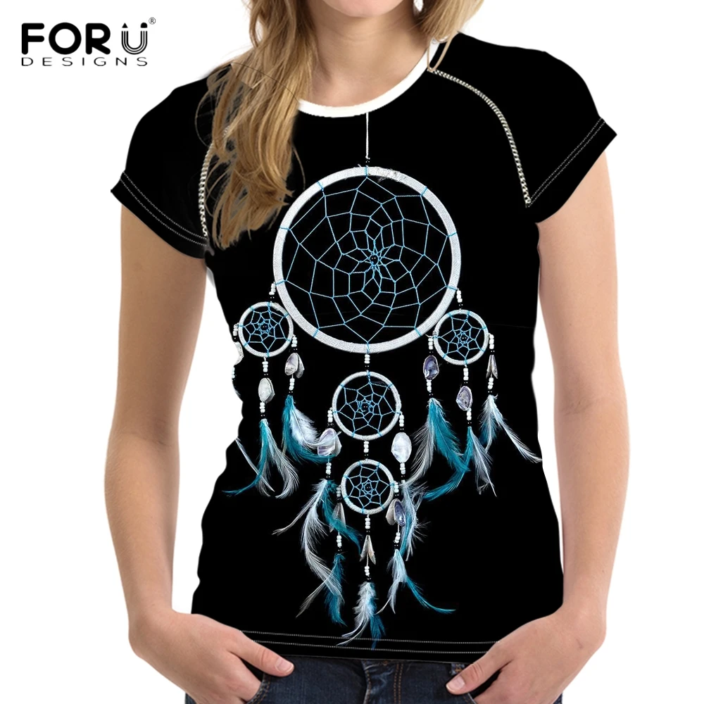 FORUDESIGNS/модные женские летние футболки с принтом Ловец снов Harajuku короткими