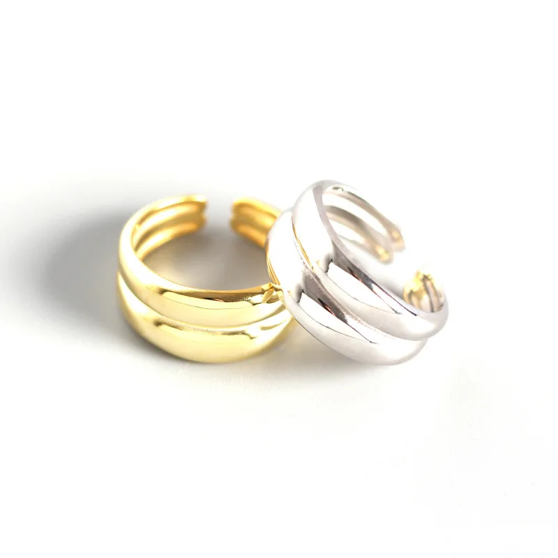 Минималистичное блестящее Двухслойное Открытое кольцо с геометрическим узором