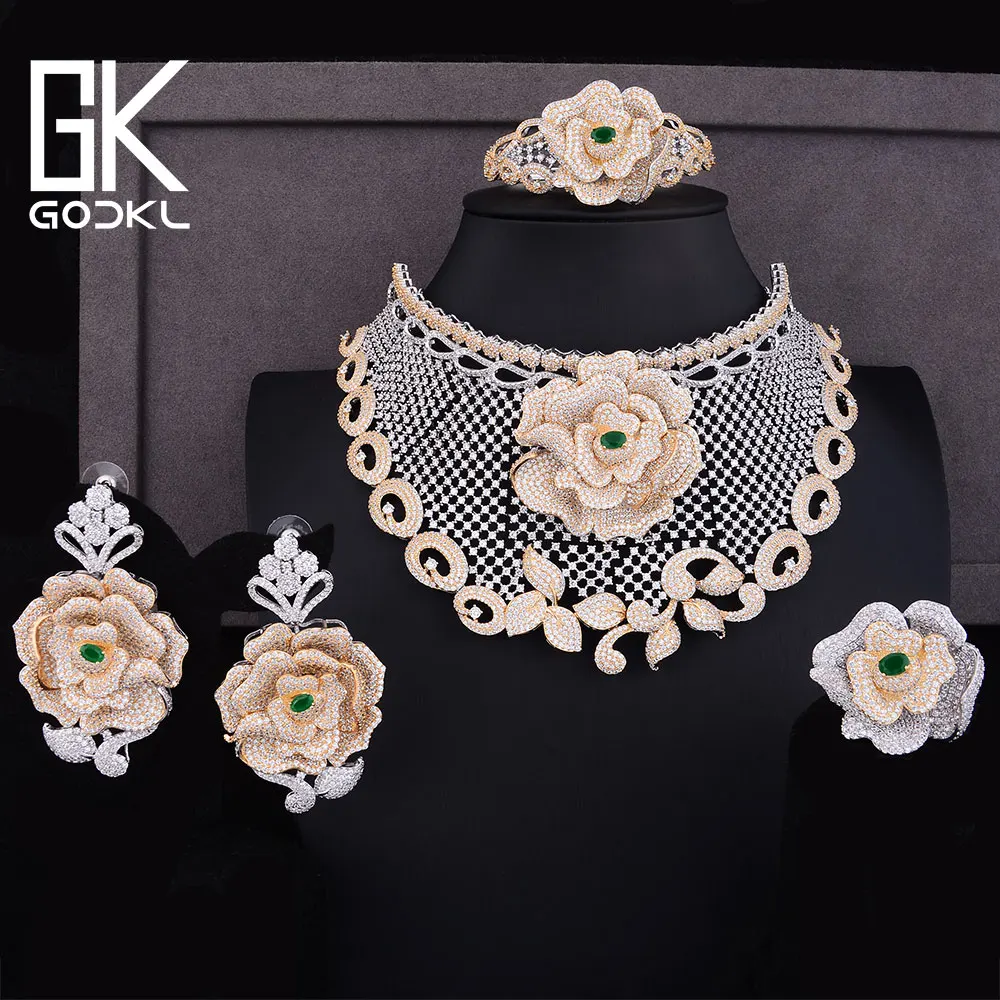 GODKI роскошные розовые цветы кубический цирконий нигерийские Ювелирные наборы