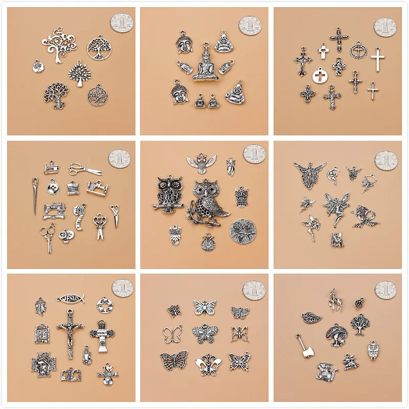 8 шт./лот 20 видов антикварных серебристых браслетов подвески крест из сплава