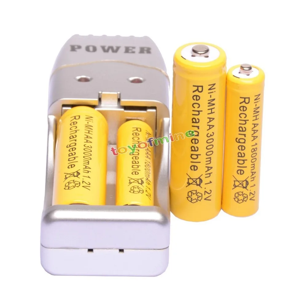2/4/8/12/16/24 шт. AA 3000 мАч + AAA 1800 перезаряжаемые батареи 1 2 в желтый USB зарядное