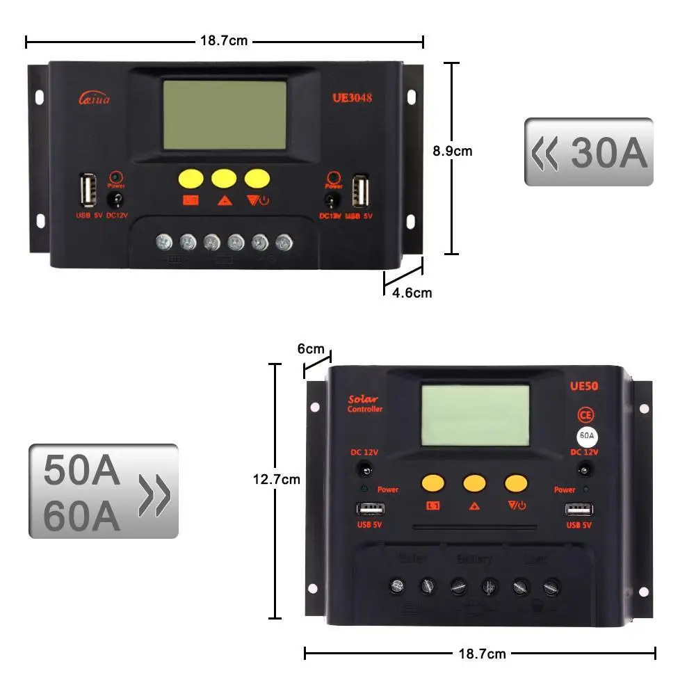 30A/50A/60A Солнечный контроллер 12 В 24 в 48 ЖК-дисплей USB 5 DC солнечная панель регулятор