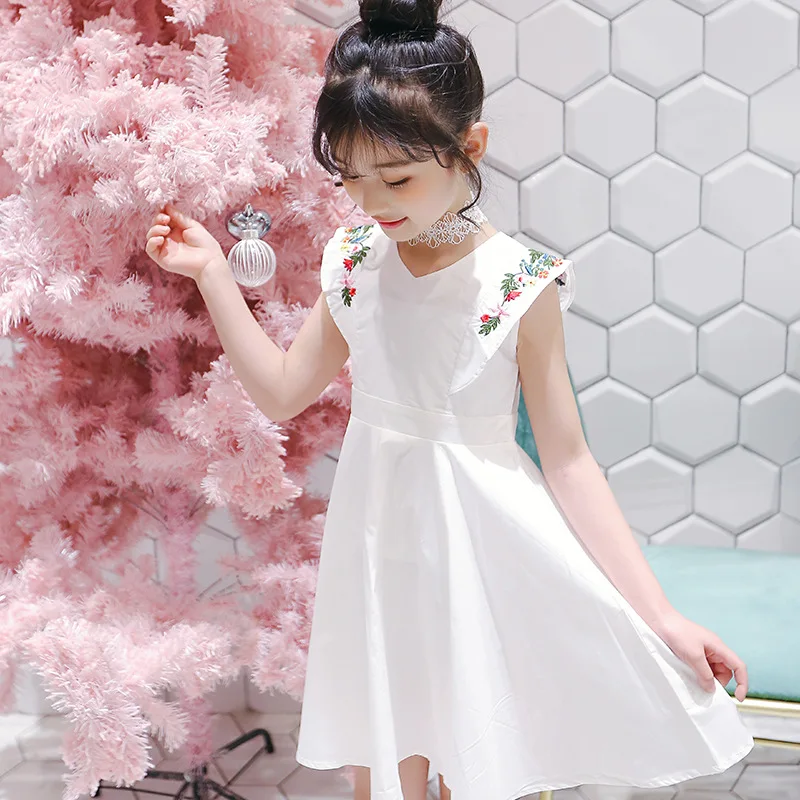 Girls Embroidered Dress Cute for Summer Sleeveless Cotton Little Girl 5 6 7 8 9 10 11 12 years kids dress | Детская одежда и обувь