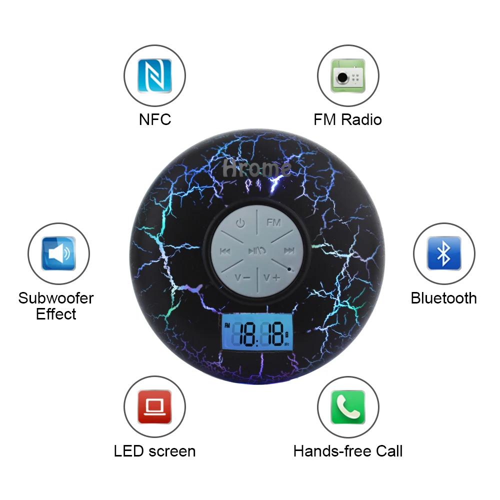 Беспроводной Bluetooth душевой динамик, Водонепроницаемый IPX7 с ЖК-дисплеем, fm-радио, NFC, 2600 мАч, трещины светильник, сабвуфер, совместим со всеми ячейками